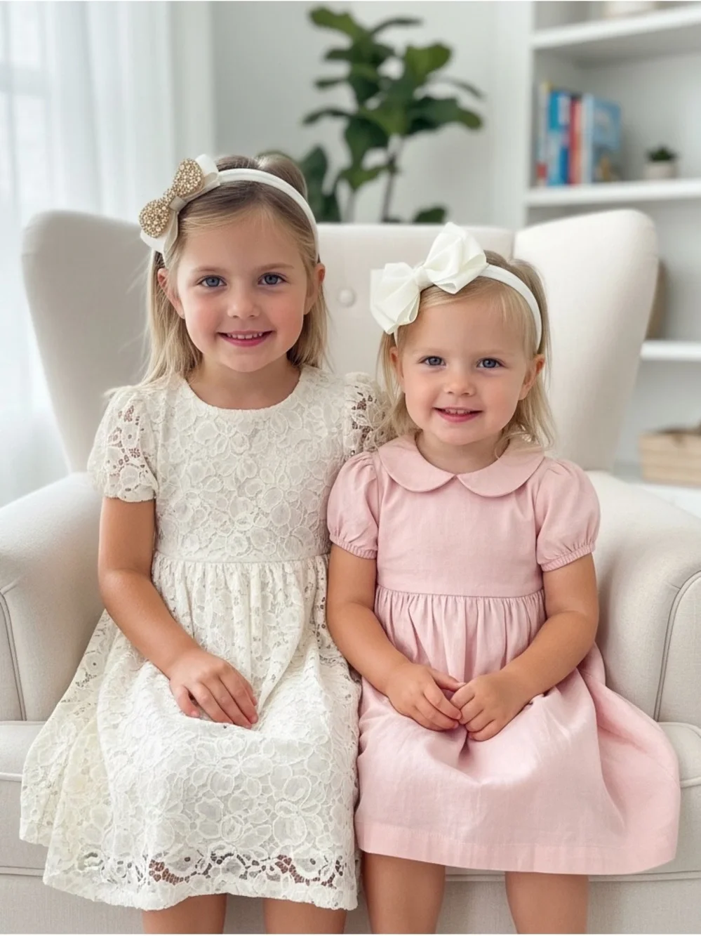 Set of 3 fabric bow headwraps and 2 headbands gold bow and ivory bow.